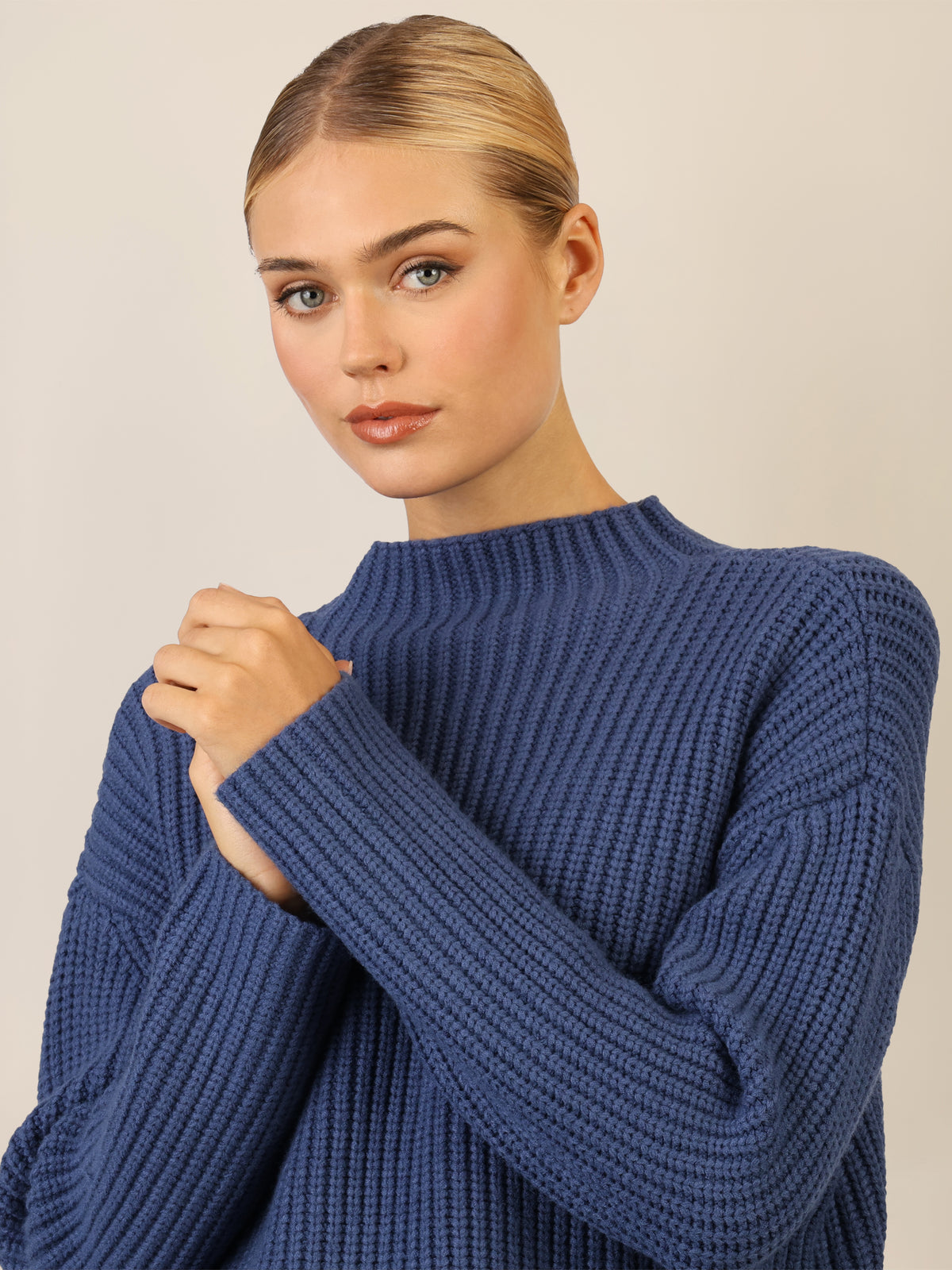 APART Oversized Pullover mit Strukturmuster | mittelblau