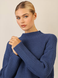 APART Oversized Pullover mit Strukturmuster | mittelblau