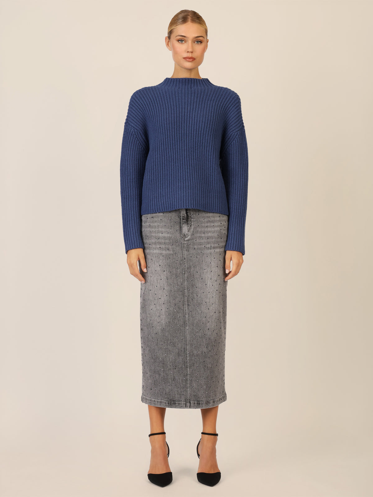 APART Oversized Pullover mit Strukturmuster | mittelblau