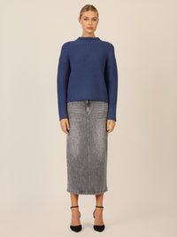 APART Oversized Pullover mit Strukturmuster | mittelblau