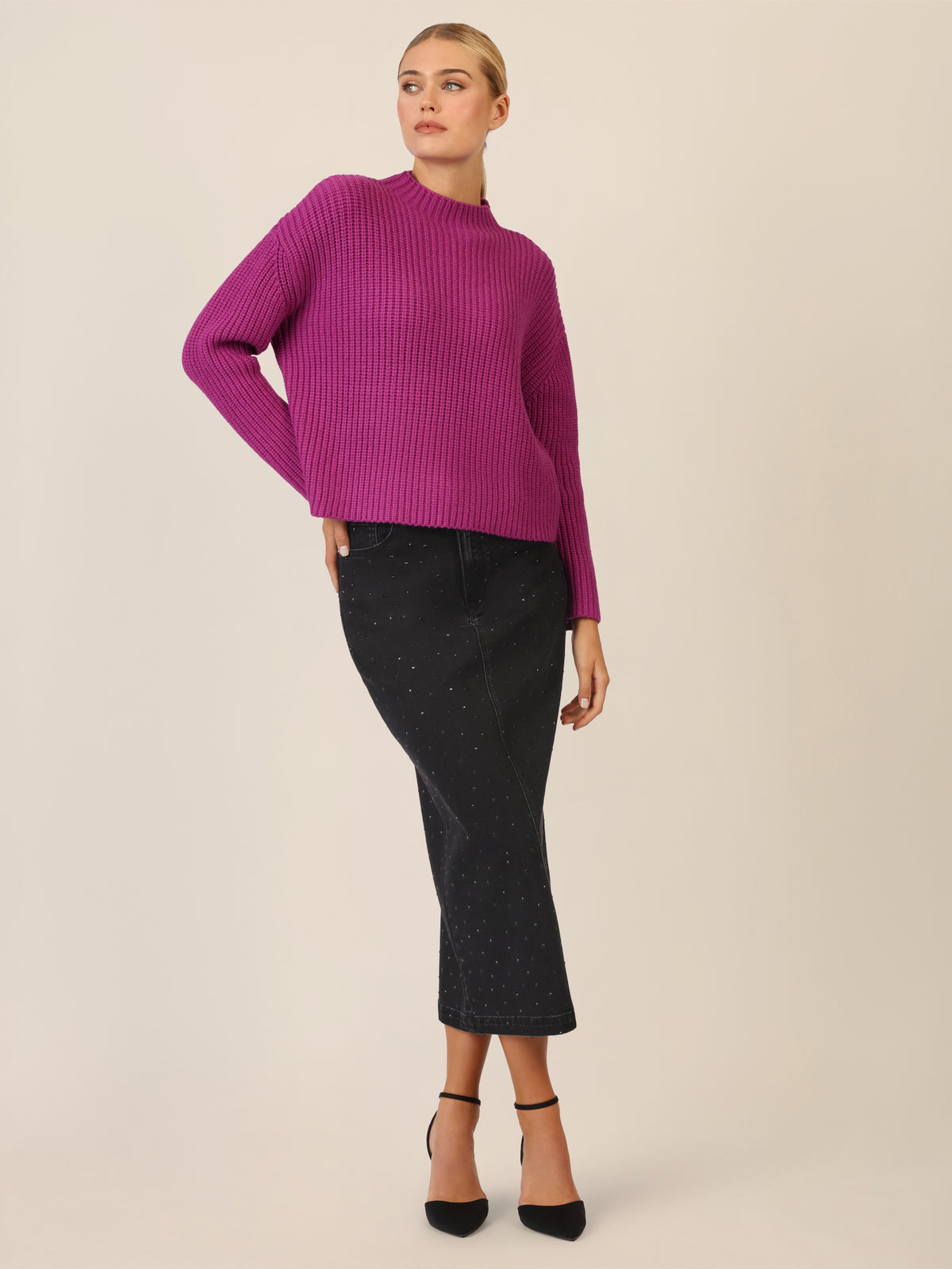 APART Oversized Pullover mit Strukturmuster | lila