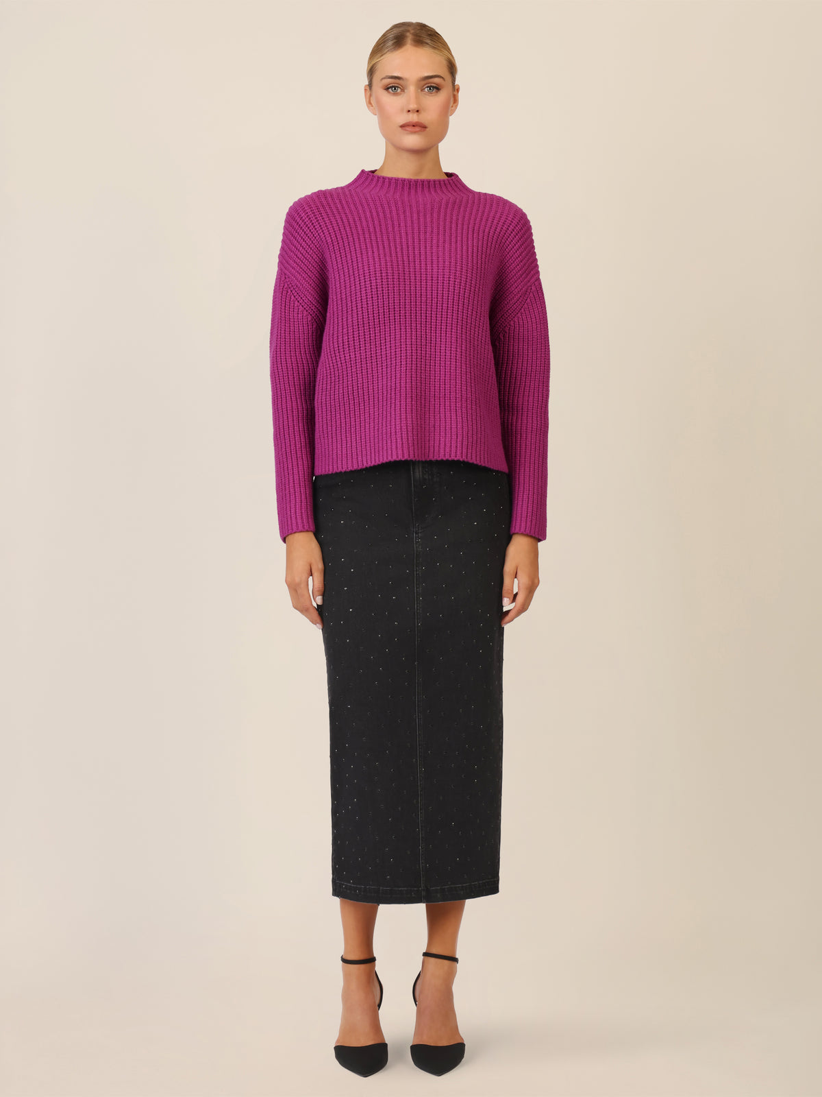 APART Oversized Pullover mit Strukturmuster | lila