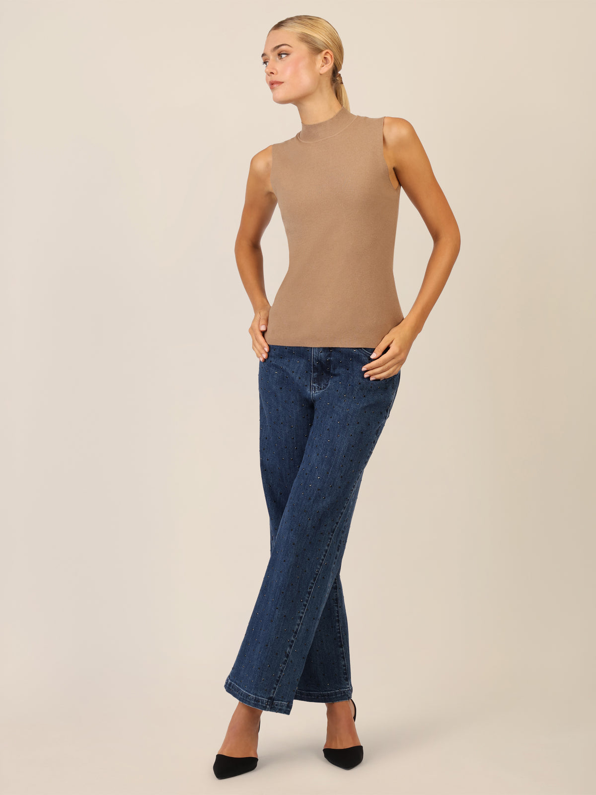 APART Stricktop mit Stehkragen und Ärmellos-Design | camel