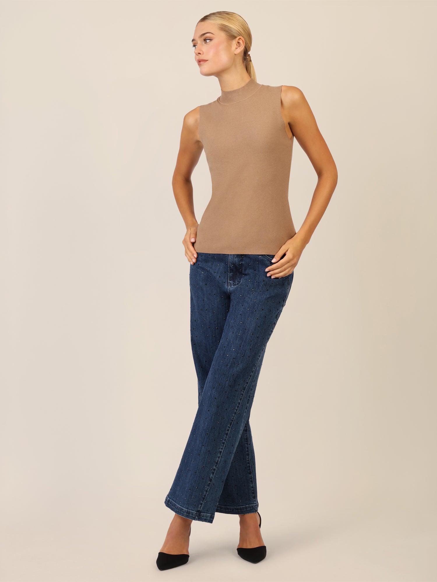APART Stricktop mit Stehkragen und Ärmellos-Design | camel