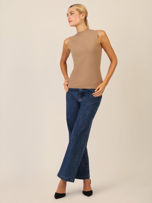 APART Stricktop mit Stehkragen und Ärmellos-Design | camel image 1