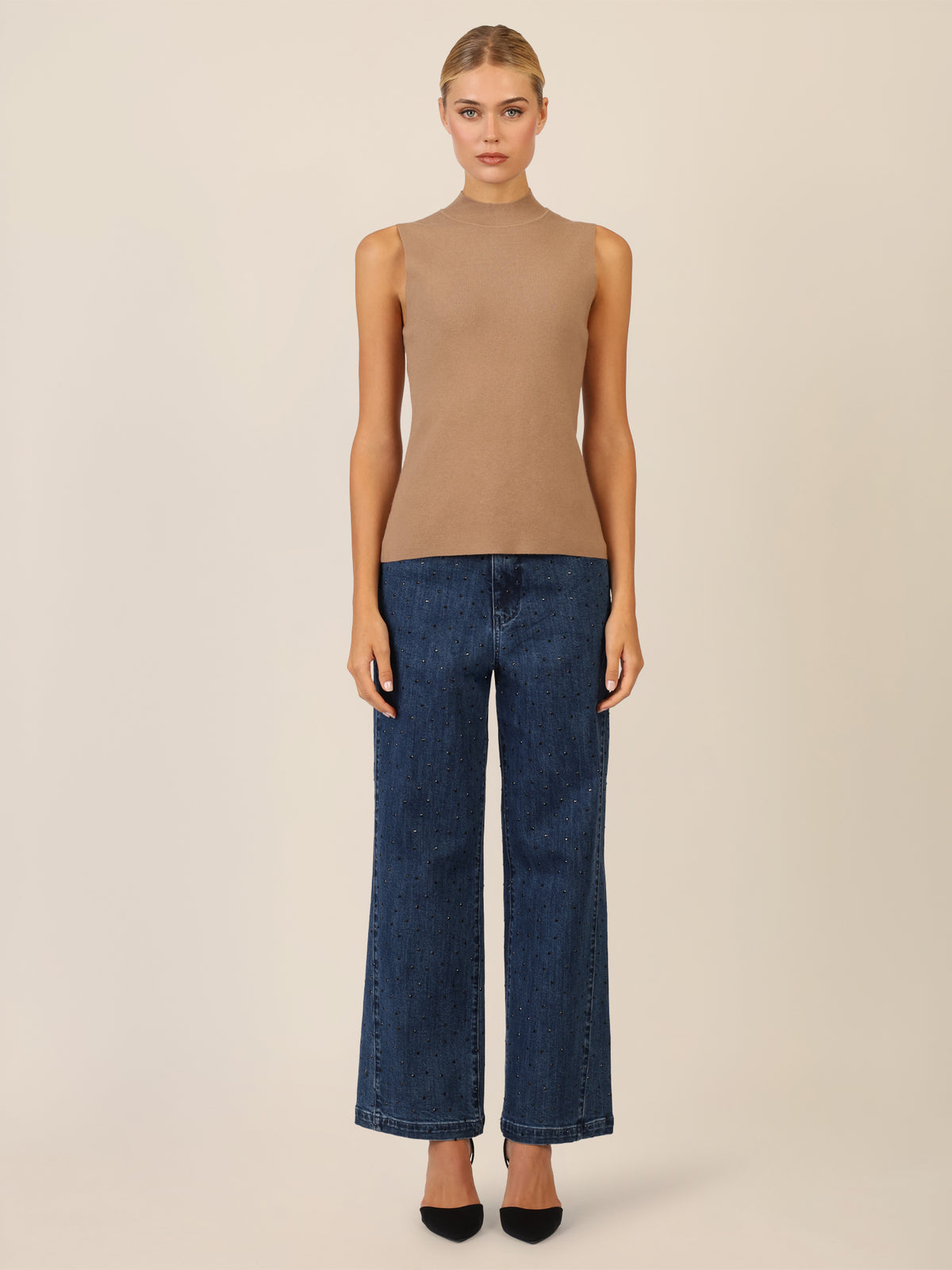 APART Stricktop mit Stehkragen und Ärmellos-Design | camel