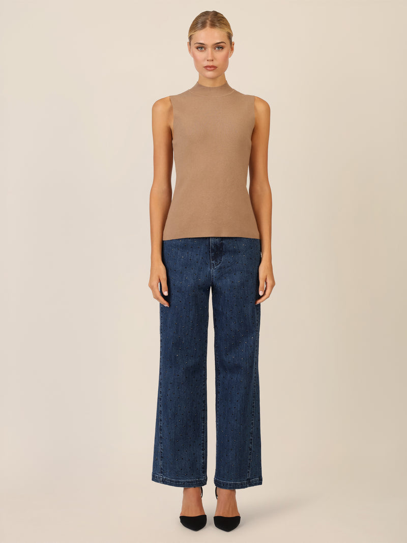 APART Stricktop mit Stehkragen und Ärmellos-Design | camel
