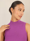 APART Stricktop mit Stehkragen und Ärmellos-Design | lila