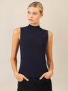 APART Stricktop mit Stehkragen und Ärmellos-Design | nachtblau