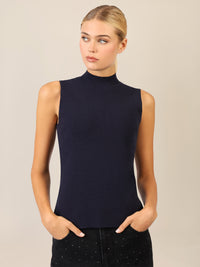 APART Stricktop mit Stehkragen und Ärmellos-Design | nachtblau