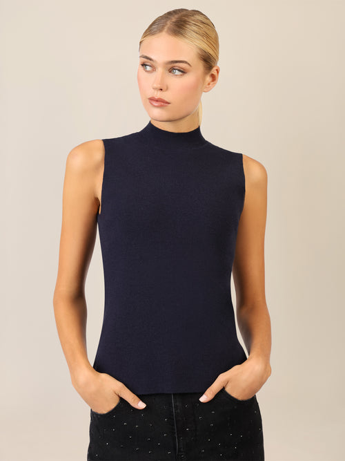 APART Stricktop mit Stehkragen und Ärmellos-Design | nachtblau image 1