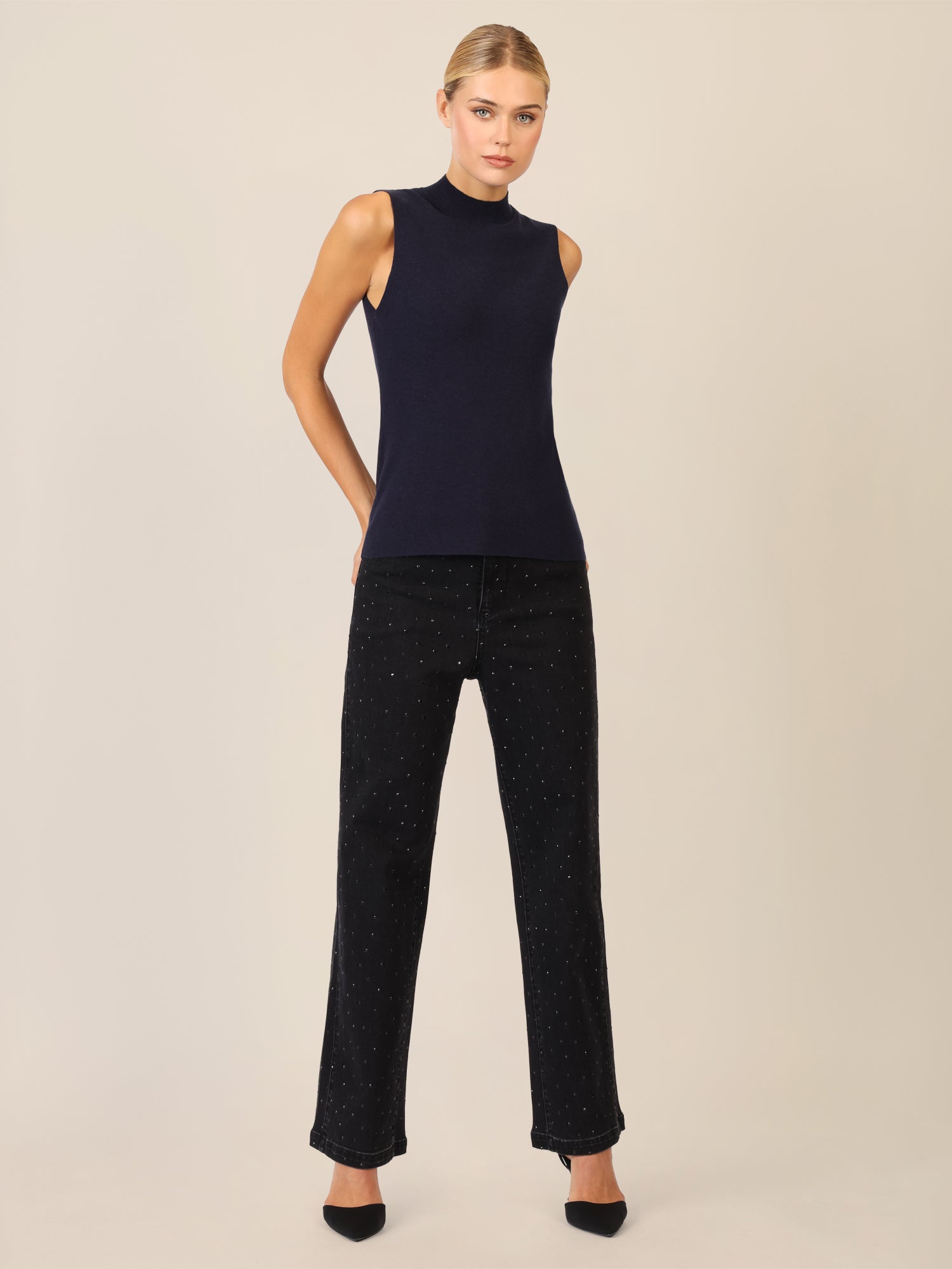 APART Stricktop mit Stehkragen und Ärmellos-Design | nachtblau