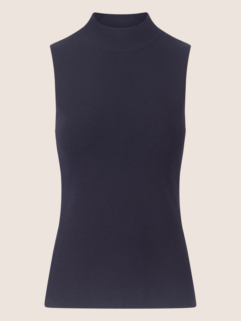 APART Stricktop mit Stehkragen und Ärmellos-Design | nachtblau