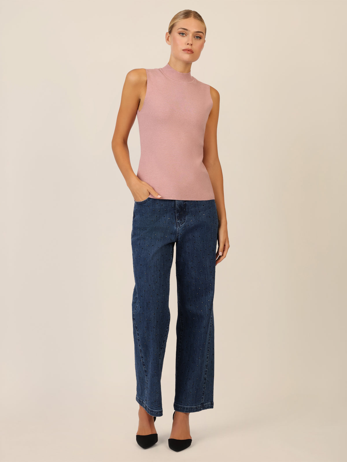 APART Stricktop mit Stehkragen und Ärmellos-Design | mauve