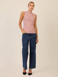 APART Stricktop mit Stehkragen und Ärmellos-Design | mauve