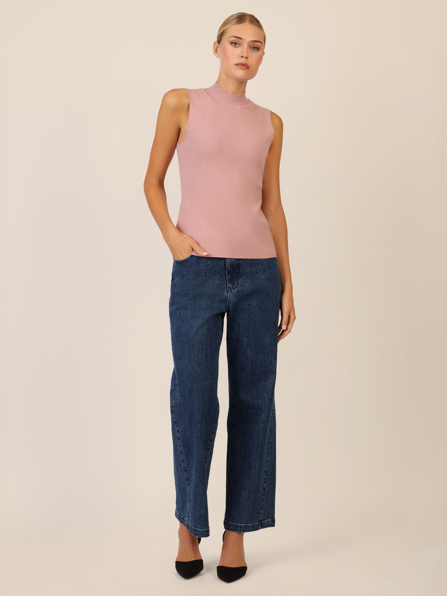 APART Stricktop mit Stehkragen und Ärmellos-Design | mauve