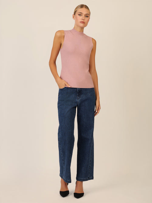 APART Stricktop mit Stehkragen und Ärmellos-Design | mauve image 1