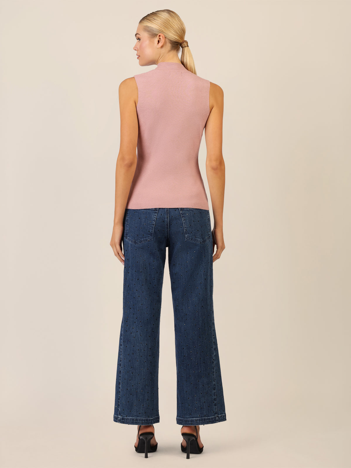 APART Stricktop mit Stehkragen und Ärmellos-Design | mauve