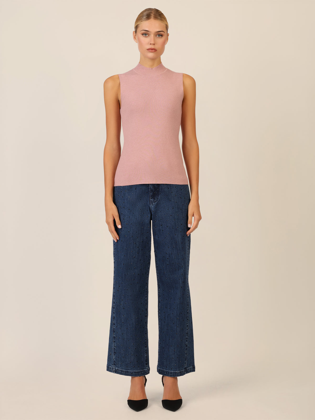 APART Stricktop mit Stehkragen und Ärmellos-Design | mauve