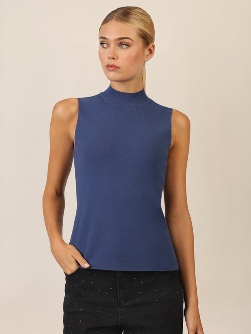 APART Stricktop mit Stehkragen und Ärmellos-Design | mittelblau image 1