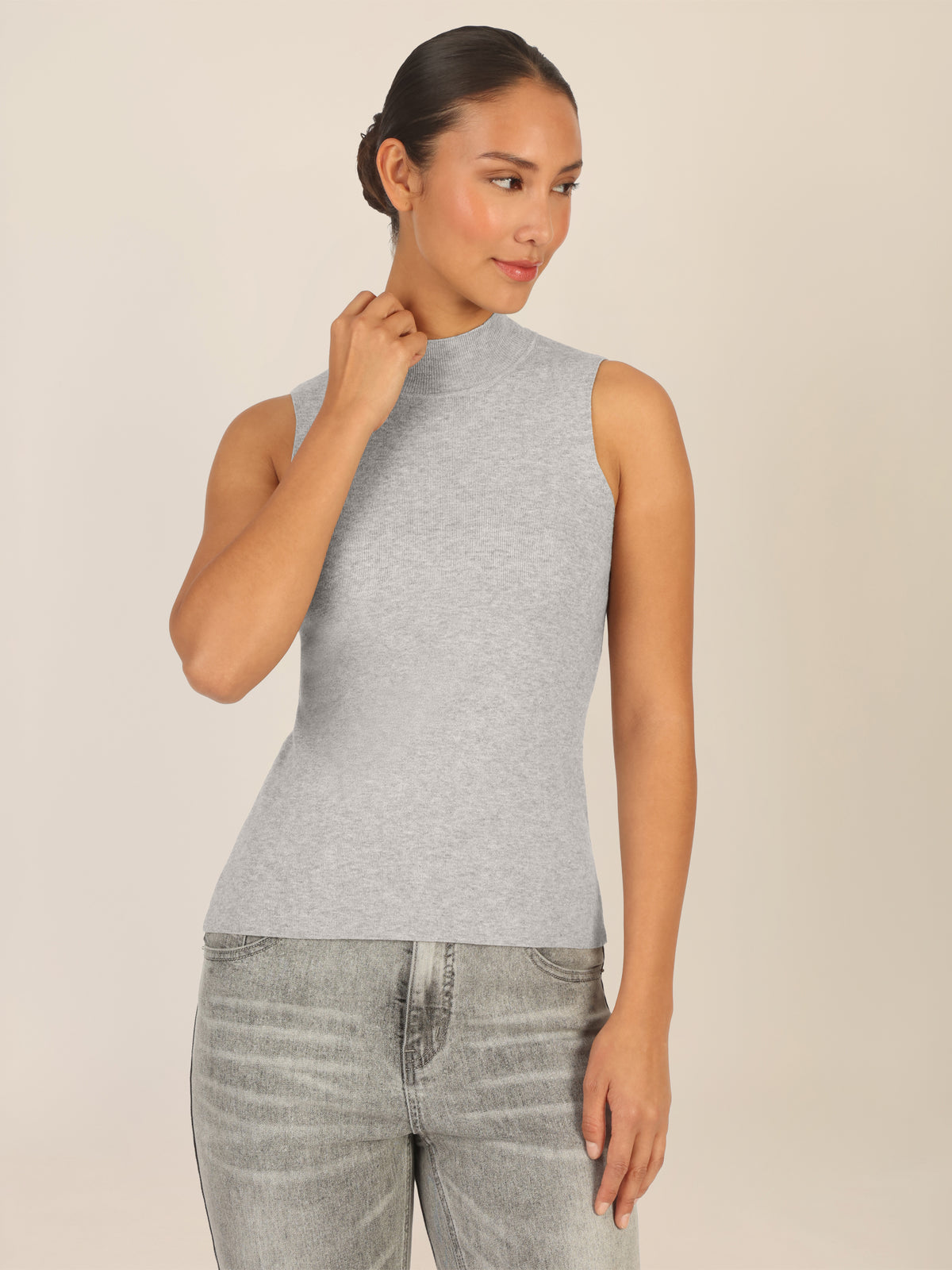 APART Stricktop mit Stehkragen und Ärmellos-Design | graumeliert