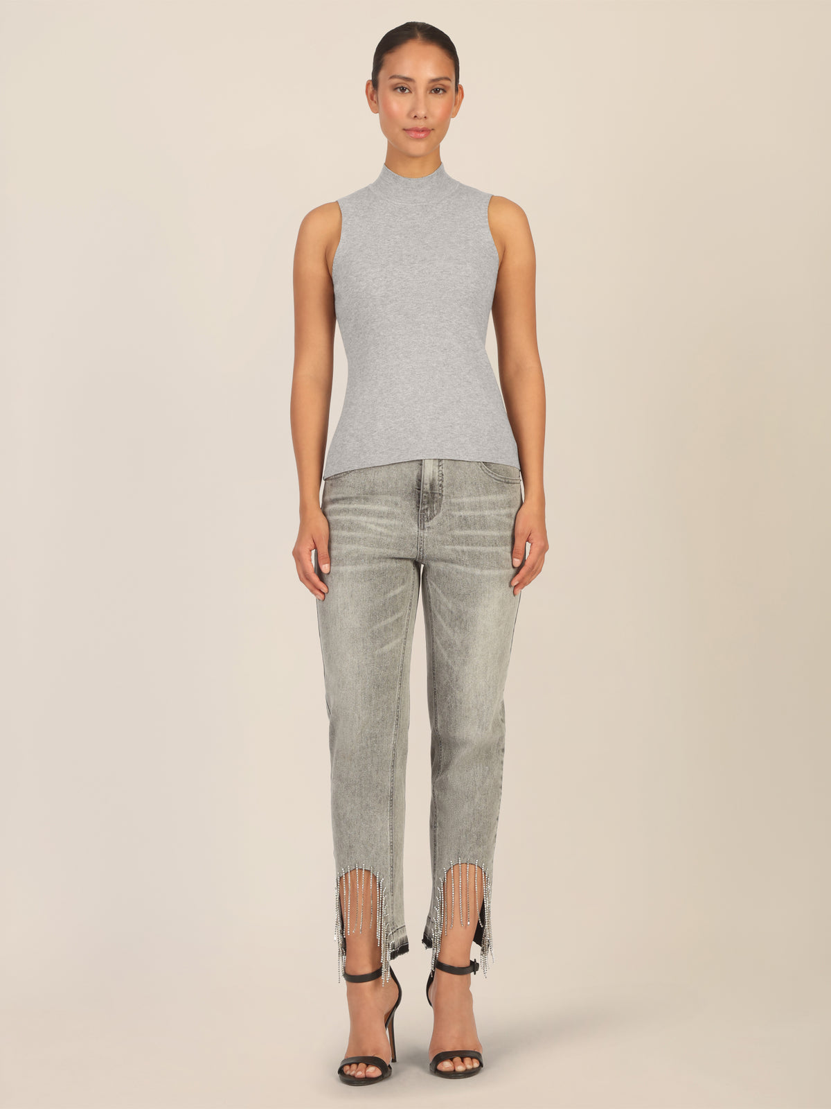 APART Stricktop mit Stehkragen und Ärmellos-Design | graumeliert