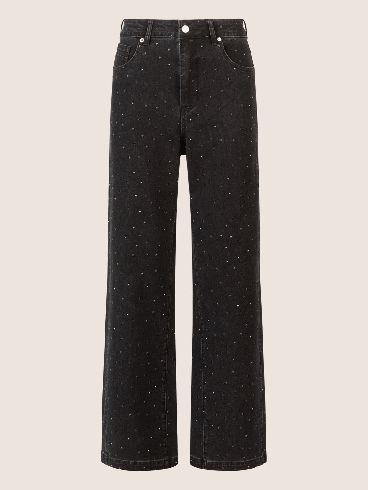 APART Weite Jeans mit Kristallsteinen in Stone- washed Optic | schwarz