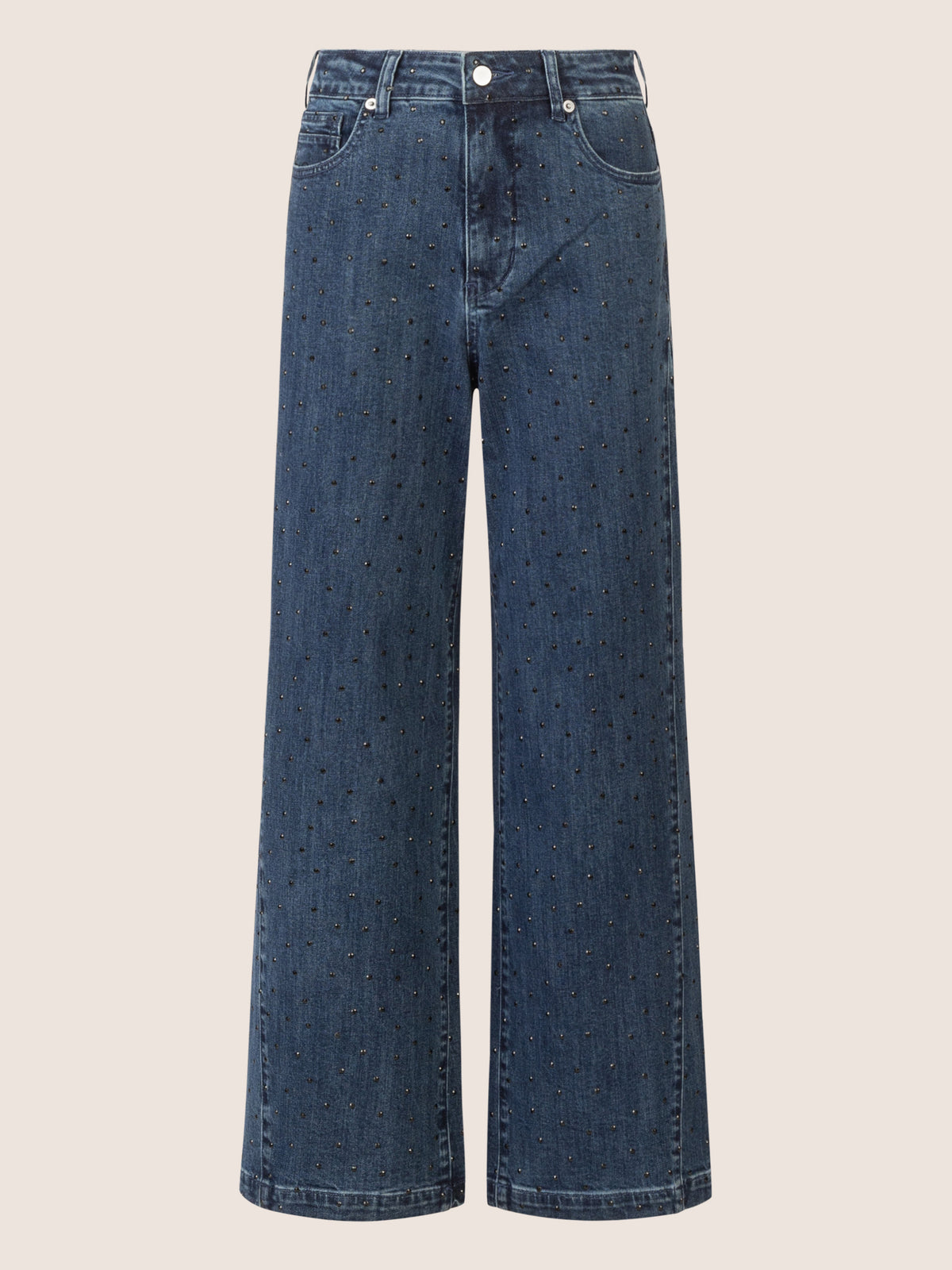 APART Weite Jeans mit Kristallsteinen in Stone- washed Optic | mittelblau