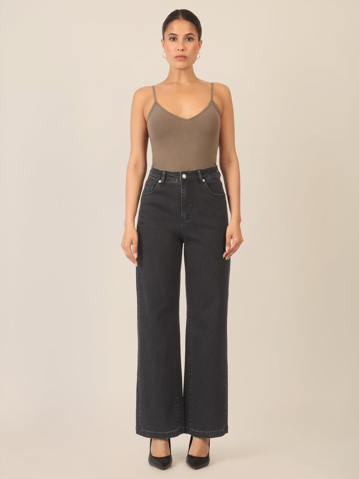 APART Weite Jeans mit geradem Bein | schwarz