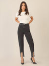 APART Mom Jeans mit Kristallsteinen mit Kristallstein Fransen am Saum | schwarz