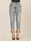 APART Mom Jeans mit Kristallsteinen mit Kristallstein Fransen am Saum | grau