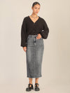 APART Jeansrock mit Kristallsteinen in Allover-Optik | grau