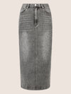 APART Jeansrock mit Kristallsteinen in Allover-Optik | grau