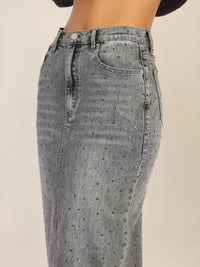 APART Jeansrock mit Kristallsteinen in Allover-Optik | grau