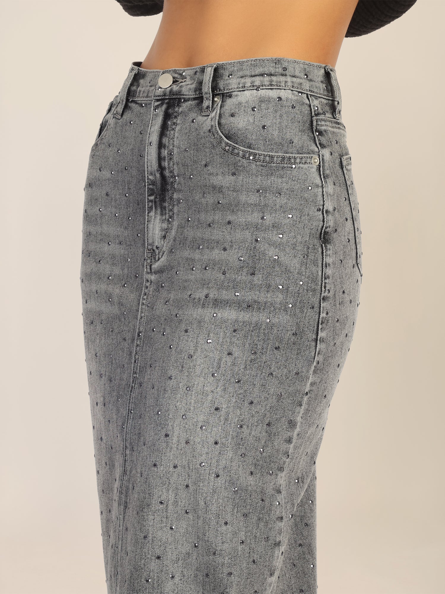 APART Jeansrock mit Kristallsteinen in Allover-Optik | grau