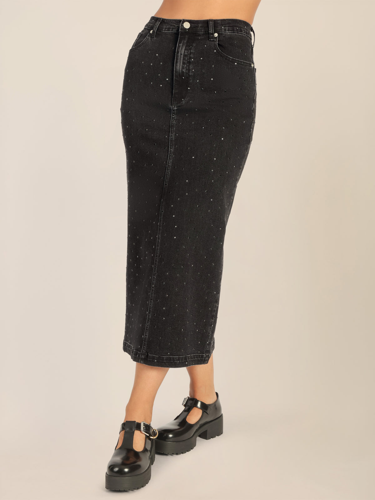 APART Jeansrock mit Kristallsteinen in Allover-Optik | schwarz