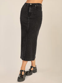 APART Jeansrock mit Kristallsteinen in Allover-Optik | schwarz