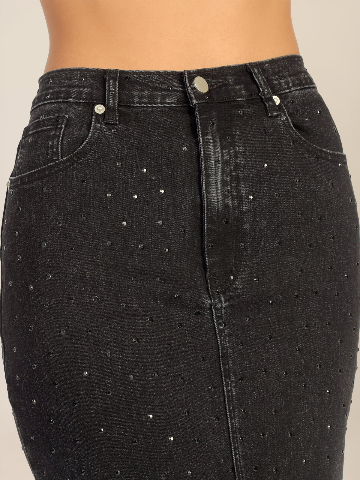 APART Jeansrock mit Kristallsteinen in Allover-Optik | schwarz