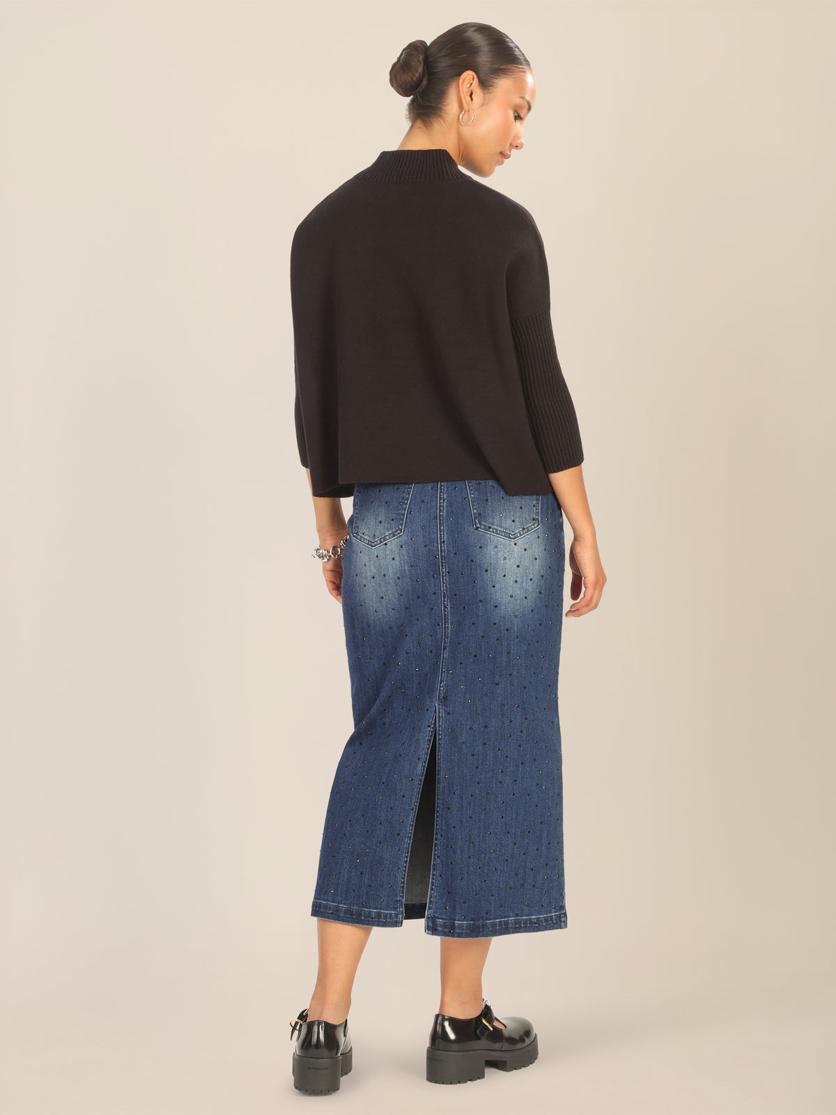 APART Jeansrock mit Kristallsteinen in Allover-Optik | mittelblau
