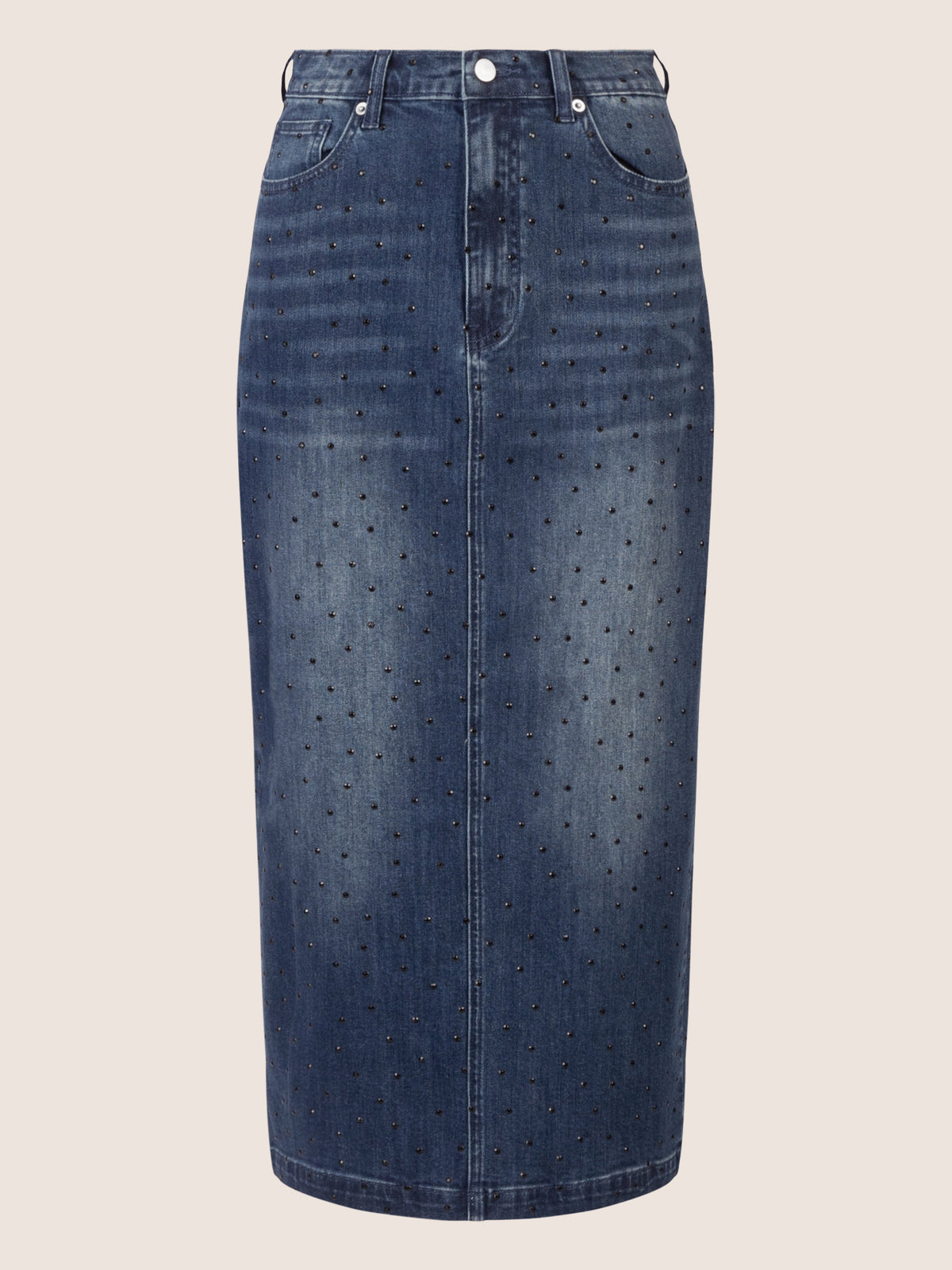 APART Jeansrock mit Kristallsteinen in Allover-Optik | mittelblau