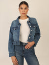 APART Jeansjacke mit Rüschen | mittelblau