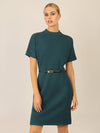APART Strickkleid mit Gürtel und Stehkragen | dunkelgrün