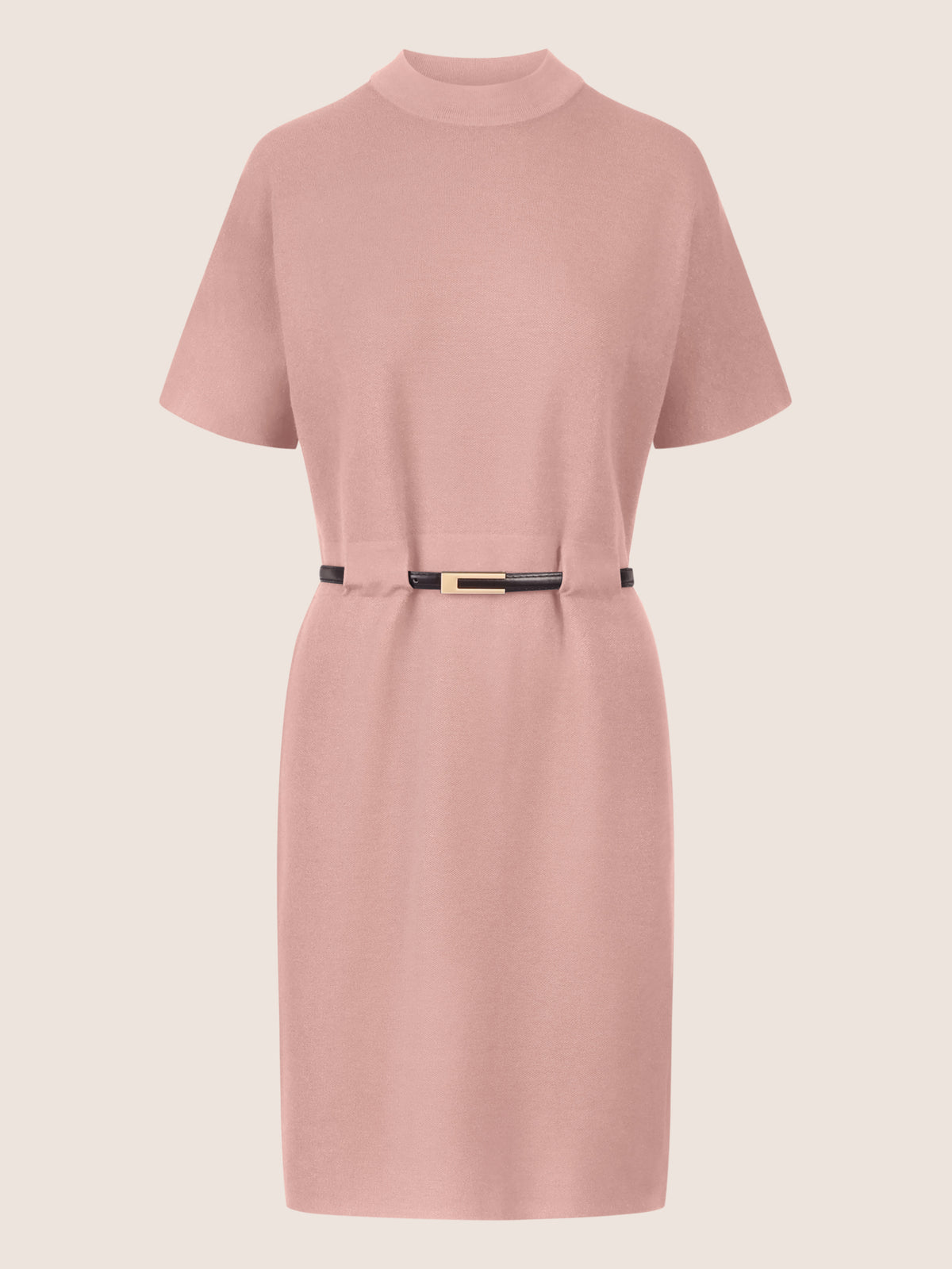 APART Strickkleid mit Gürtel und Stehkragen | mauve