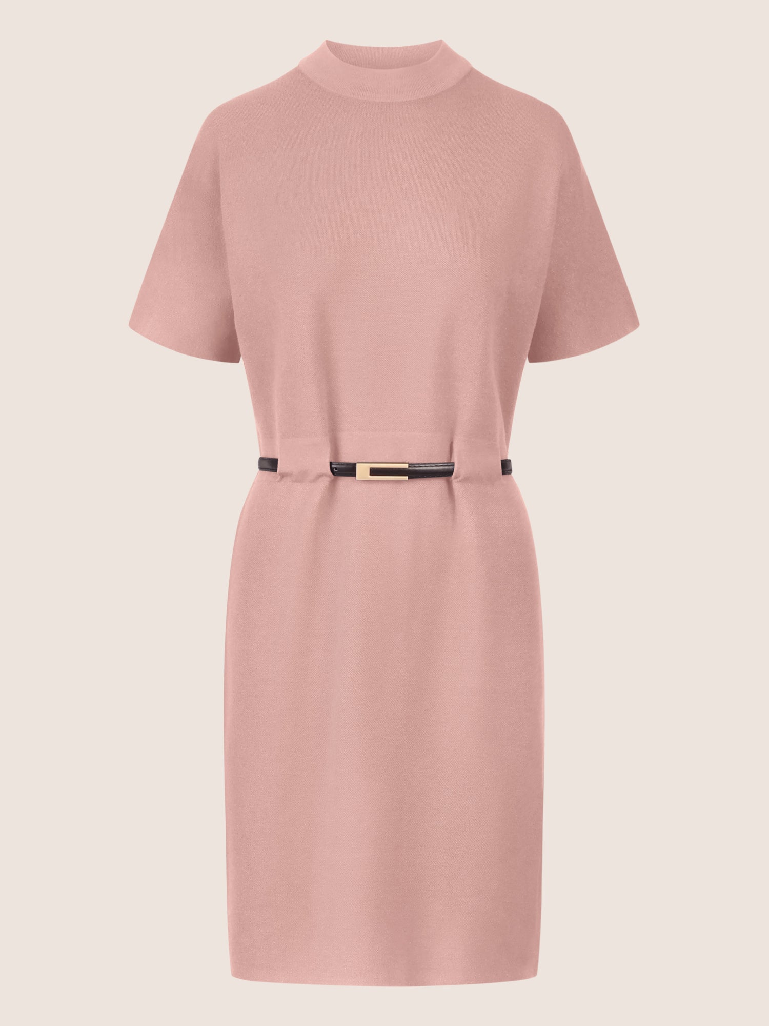 APART Strickkleid mit Gürtel und Stehkragen | mauve