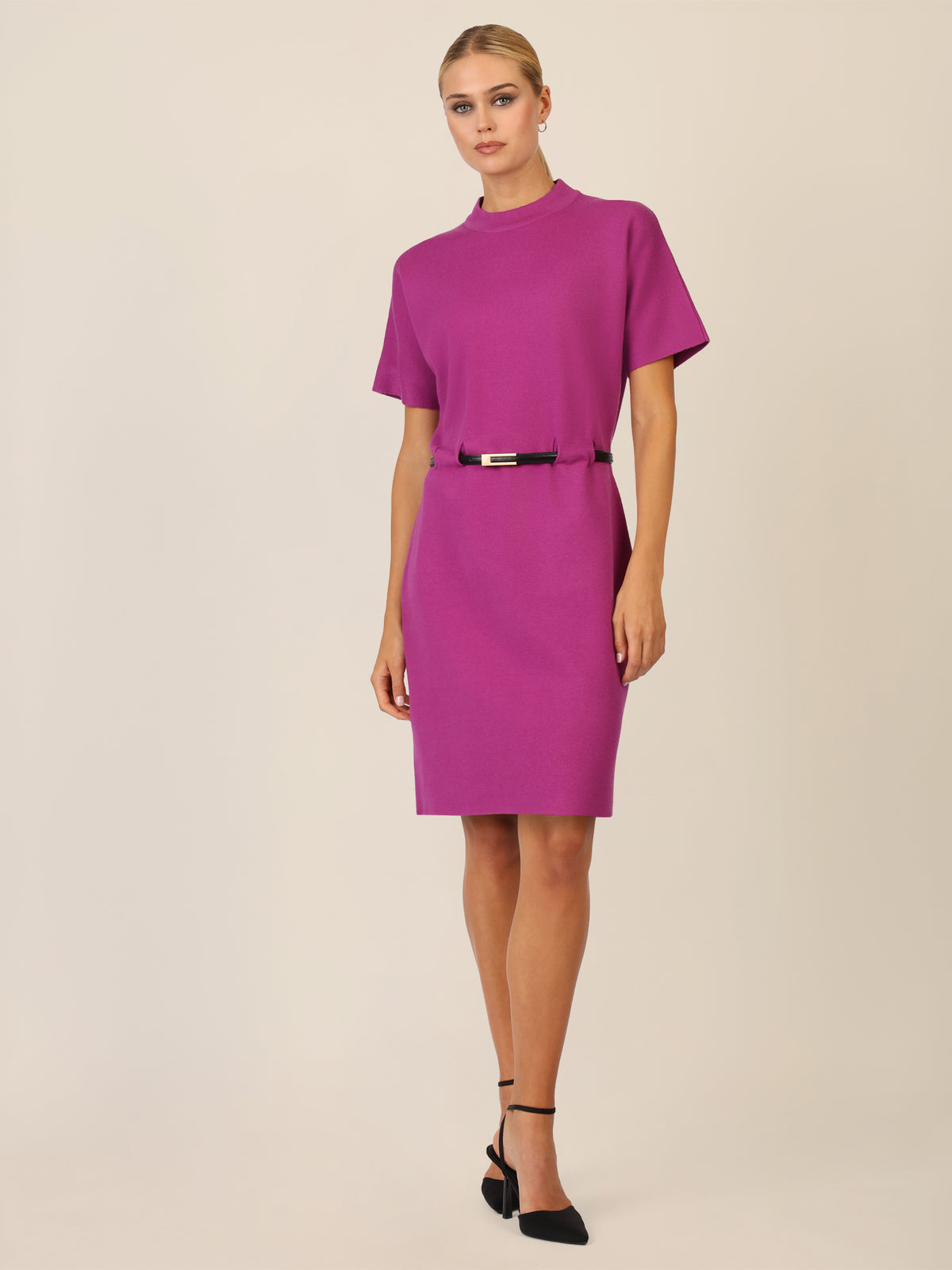 APART Strickkleid mit Gürtel und Stehkragen | lila