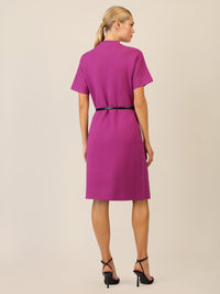 APART Strickkleid mit Gürtel und Stehkragen | lila