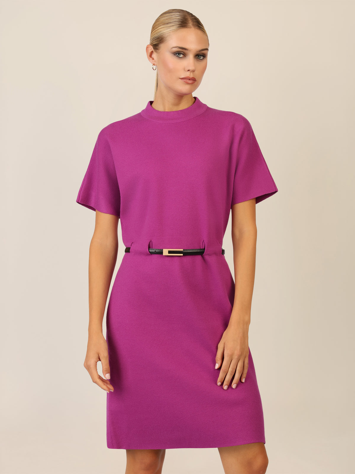 APART Strickkleid mit Gürtel und Stehkragen | lila