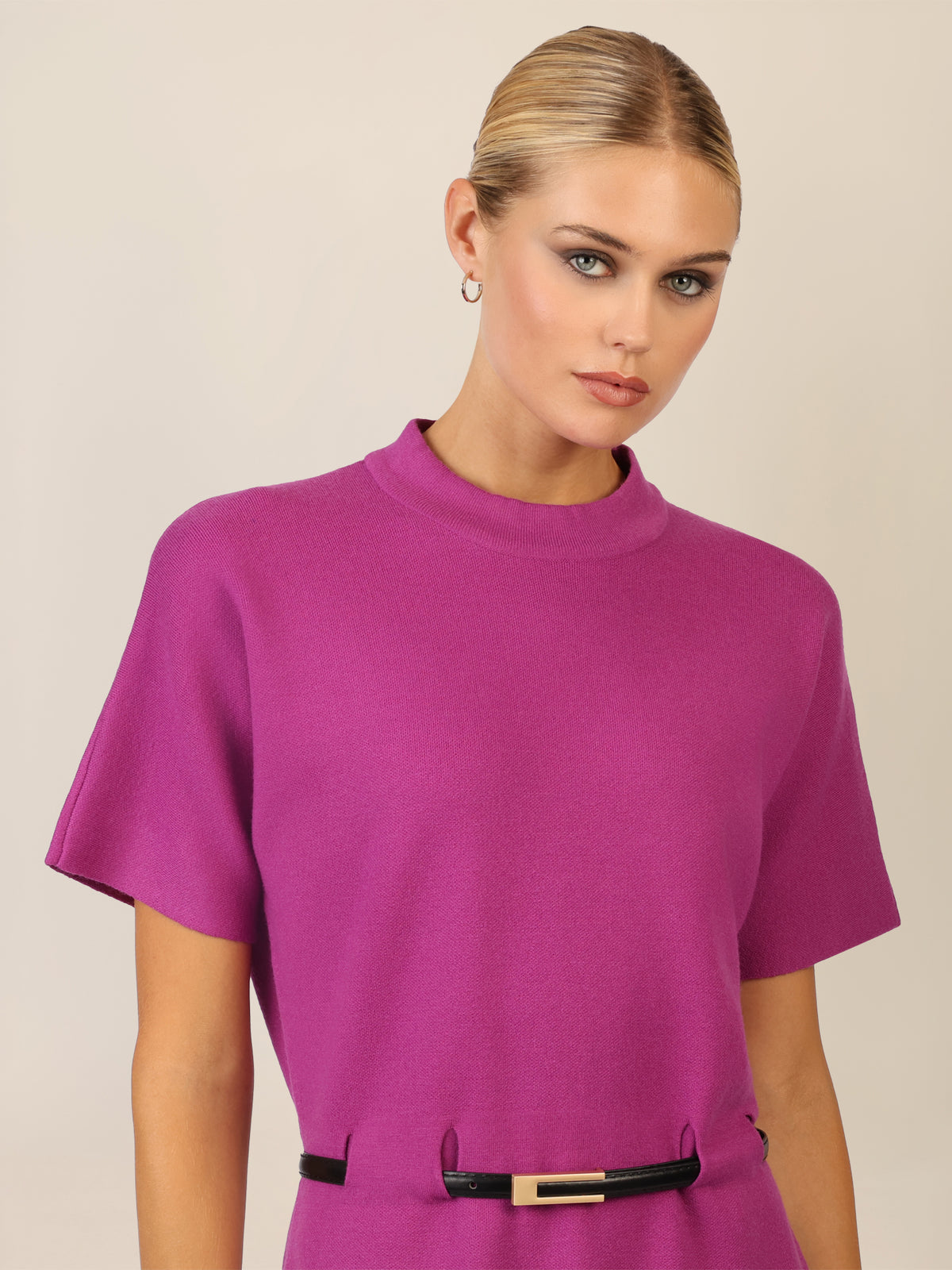 APART Strickkleid mit Gürtel und Stehkragen | lila
