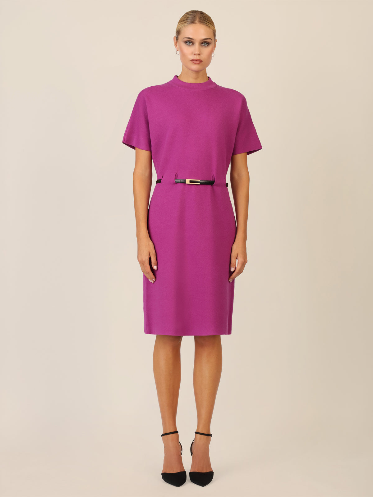 APART Strickkleid mit Gürtel und Stehkragen | lila