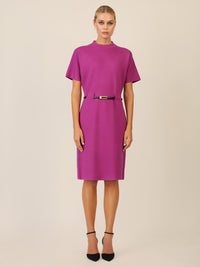 APART Strickkleid mit Gürtel und Stehkragen | lila